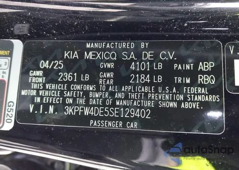 2025 Kia K4 Gt-Line from USA, damaged, VIN 3KPFW4DE5SE129402